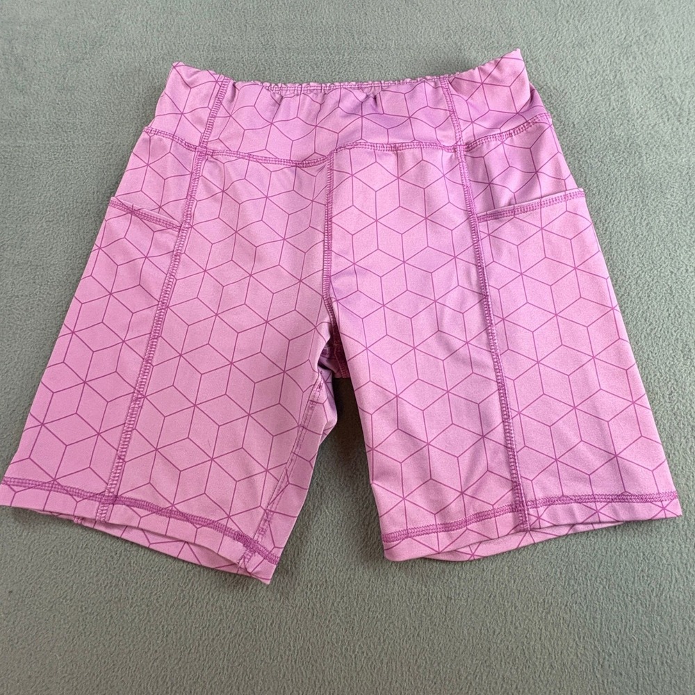 Athletic Works Womens XL Purple Geometric Cube Print Biker Shorts with Pockets